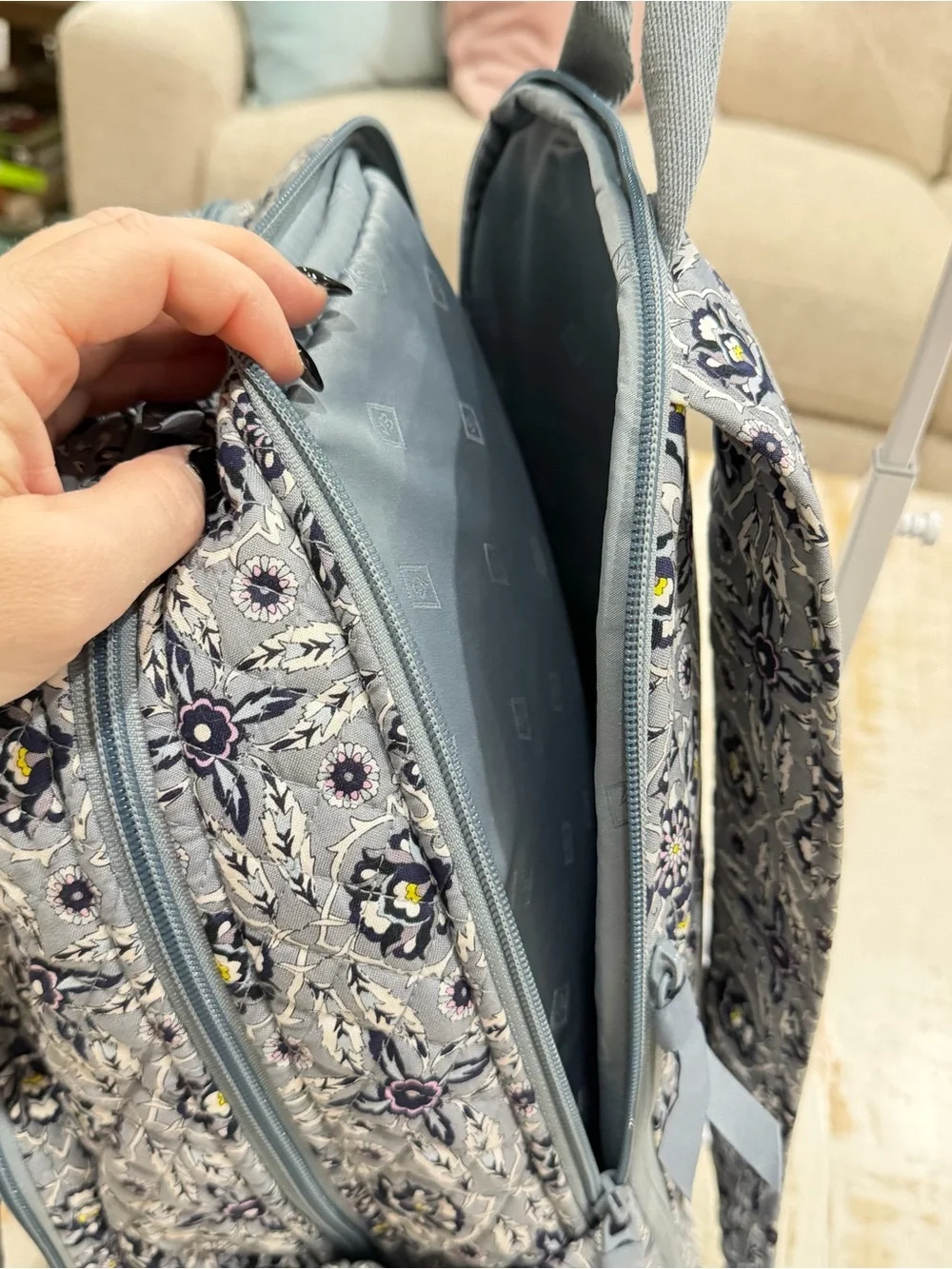 Vera Bradley Campus Backpack Quilted Gray Floral Backpack Plaza Tile Laptop Bag